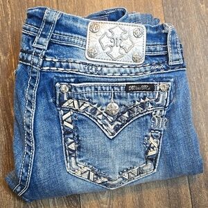 MISS ME Womens Stone Washed SIGNATURE Straight Leg Pocket Jeans  Sz 28